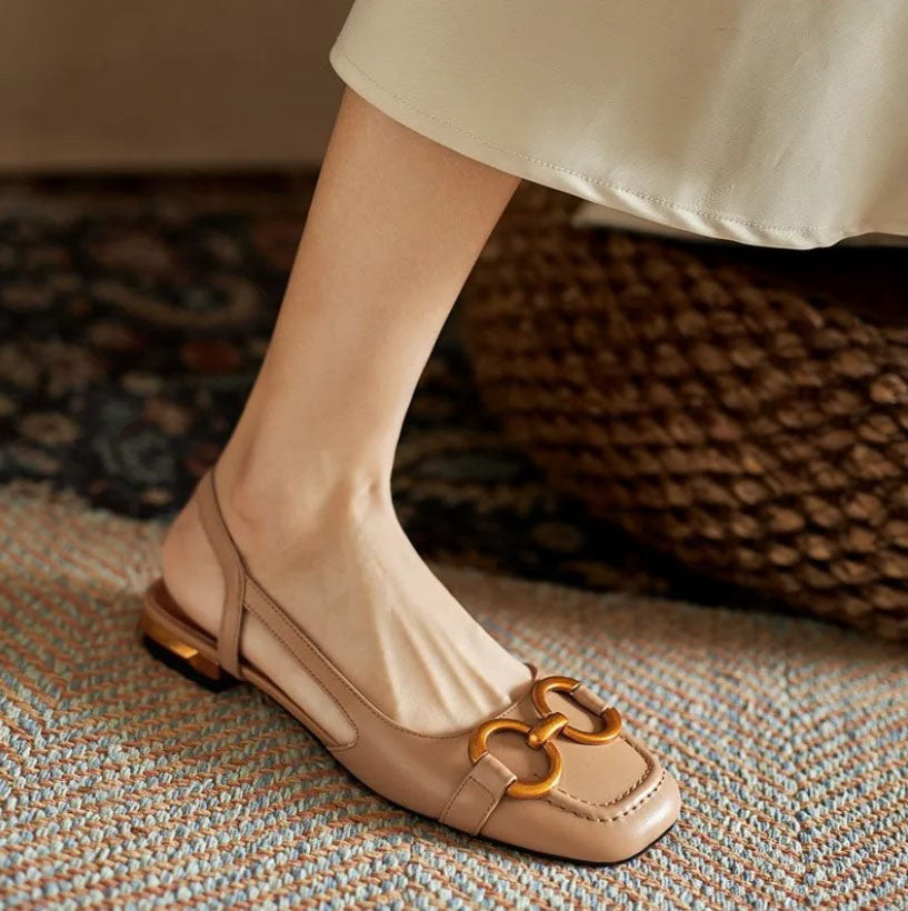 Tabitha | Slingback Flats With Metal Buckle