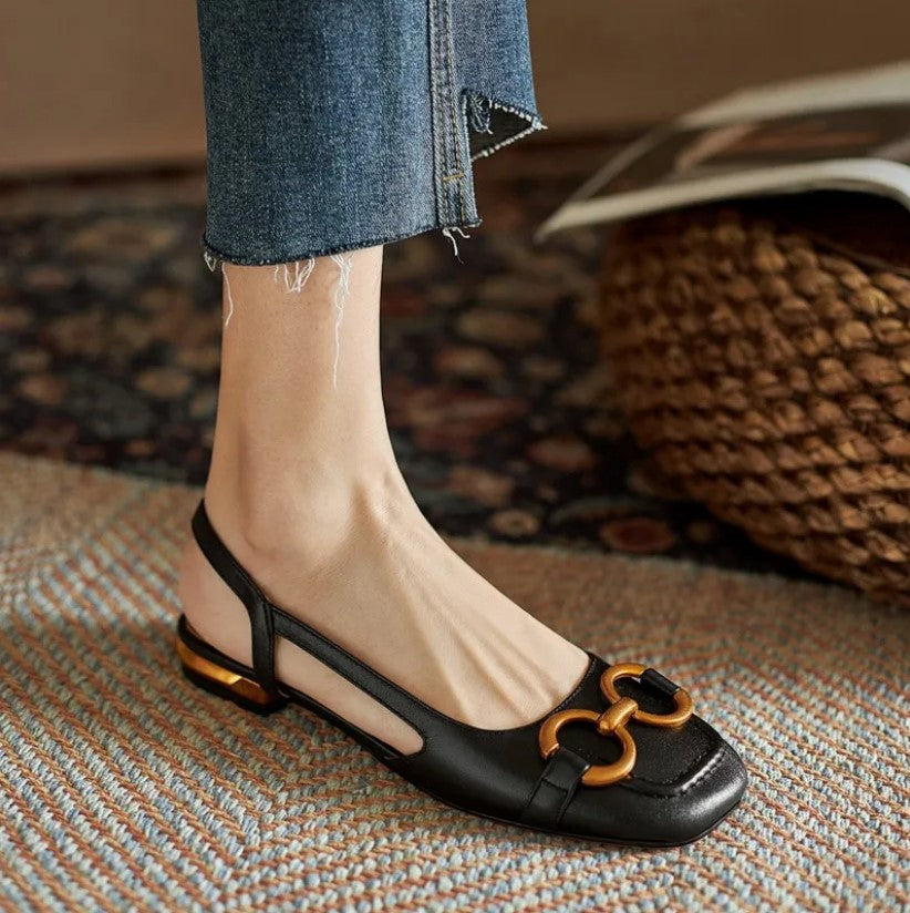 Tabitha | Slingback Flats With Metal Buckle
