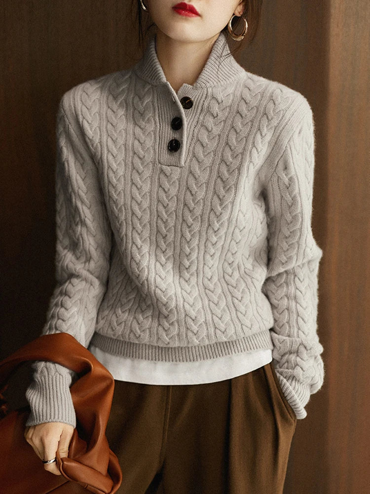 Rosa | Cable Knit Sweater With Button Placket