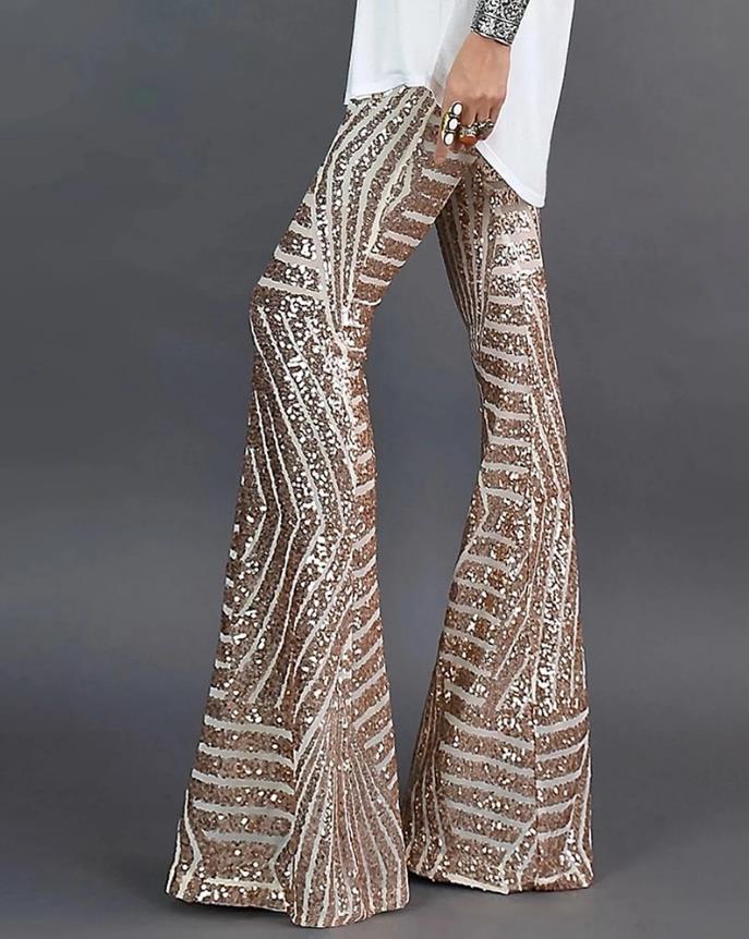 Evie | High-Waisted Sequin Flare Pants