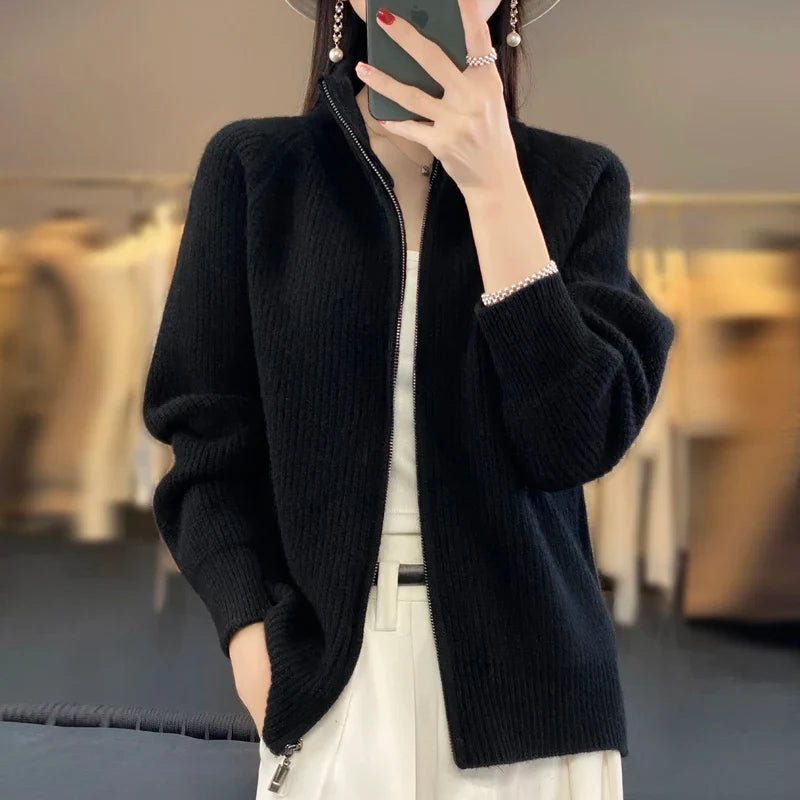 Marigold | Wool-Blend Zip Cardigan With Stand Collar