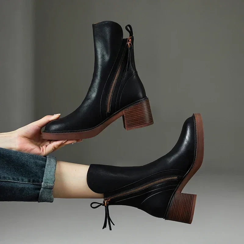 Halloway | Zip-Up Block Heel Ankle Boots
