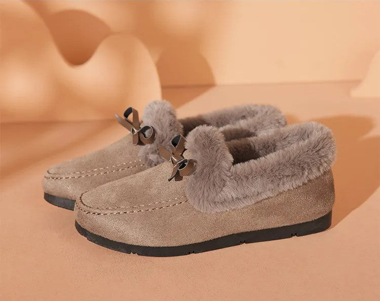 Jasmine | Plush-Lined Moccasin Slippers With Bow