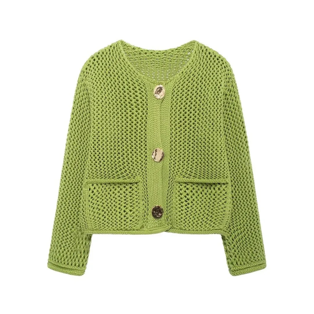 Temperance | Open-Knit Cardigan With Gold-Tone Buttons