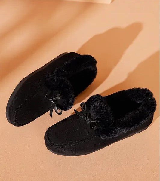 Jasmine | Plush-Lined Moccasin Slippers With Bow