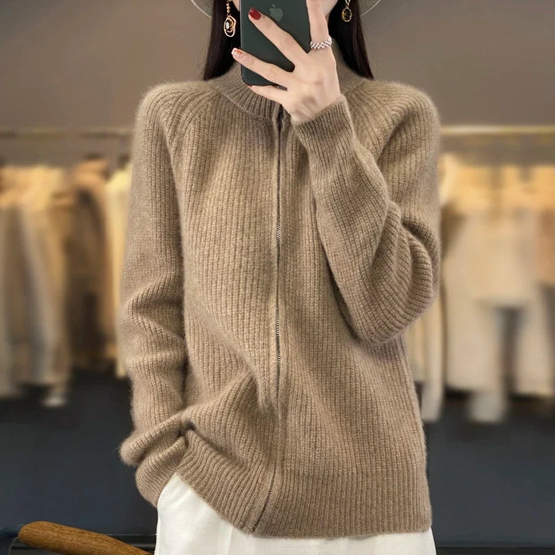 Marigold | Wool-Blend Zip Cardigan With Stand Collar