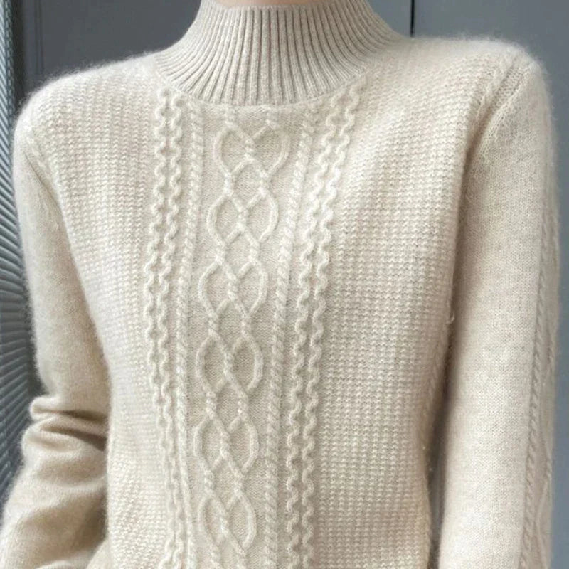 Verity | Wool Cable-Knit Sweater With Mock Neck