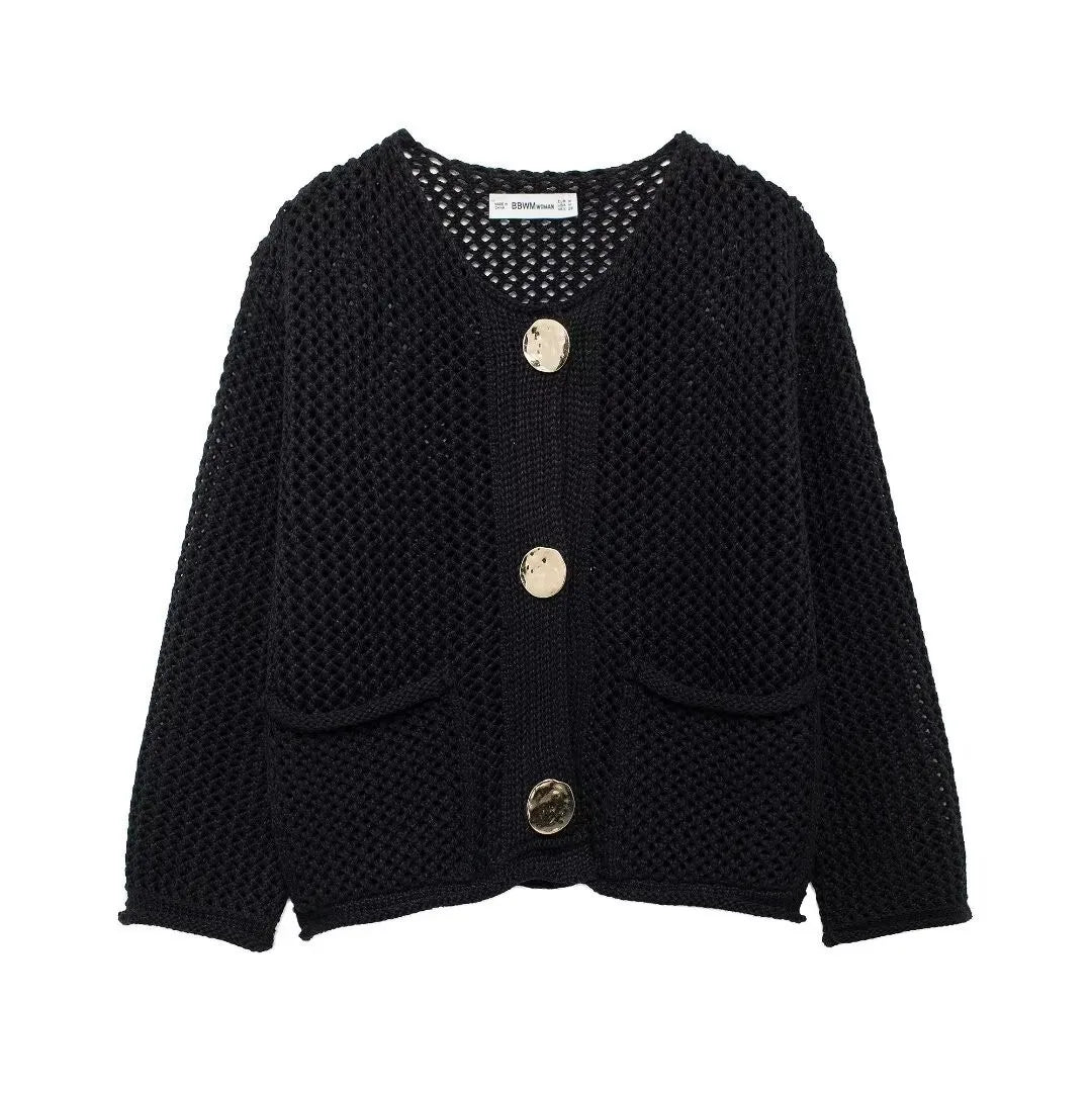 Temperance | Open-Knit Cardigan With Gold-Tone Buttons
