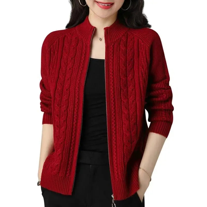 Nola | Cable-Knit Zip Cardigan With High Collar