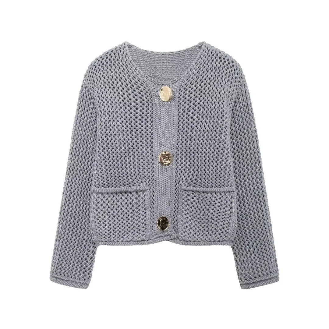 Temperance | Open-Knit Cardigan With Gold-Tone Buttons