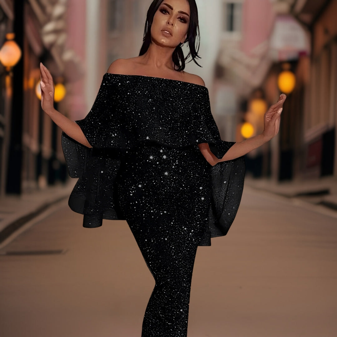 Elsie | Shimmering Off-Shoulder Maxi Dress With Ruffles