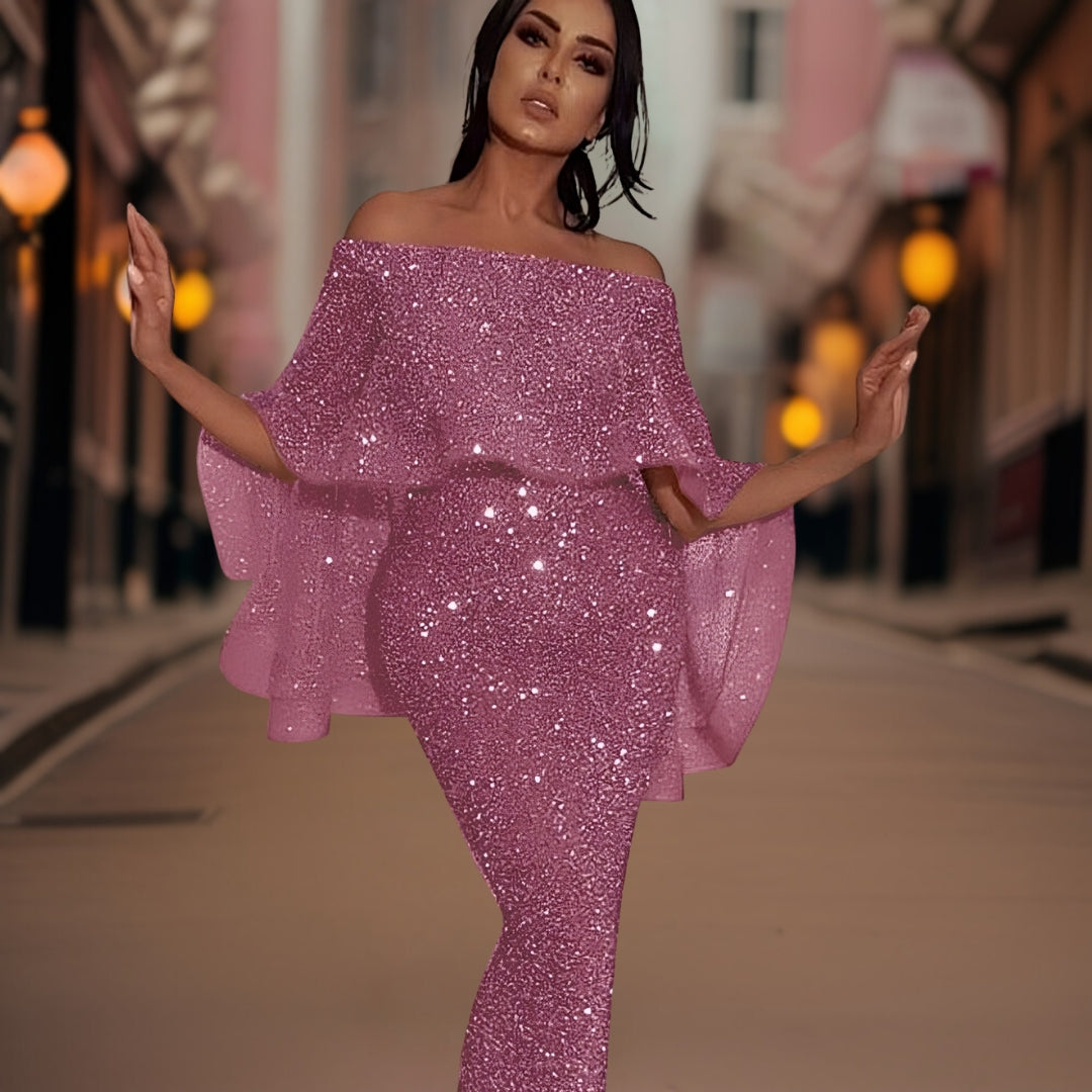 Elsie | Shimmering Off-Shoulder Maxi Dress With Ruffles