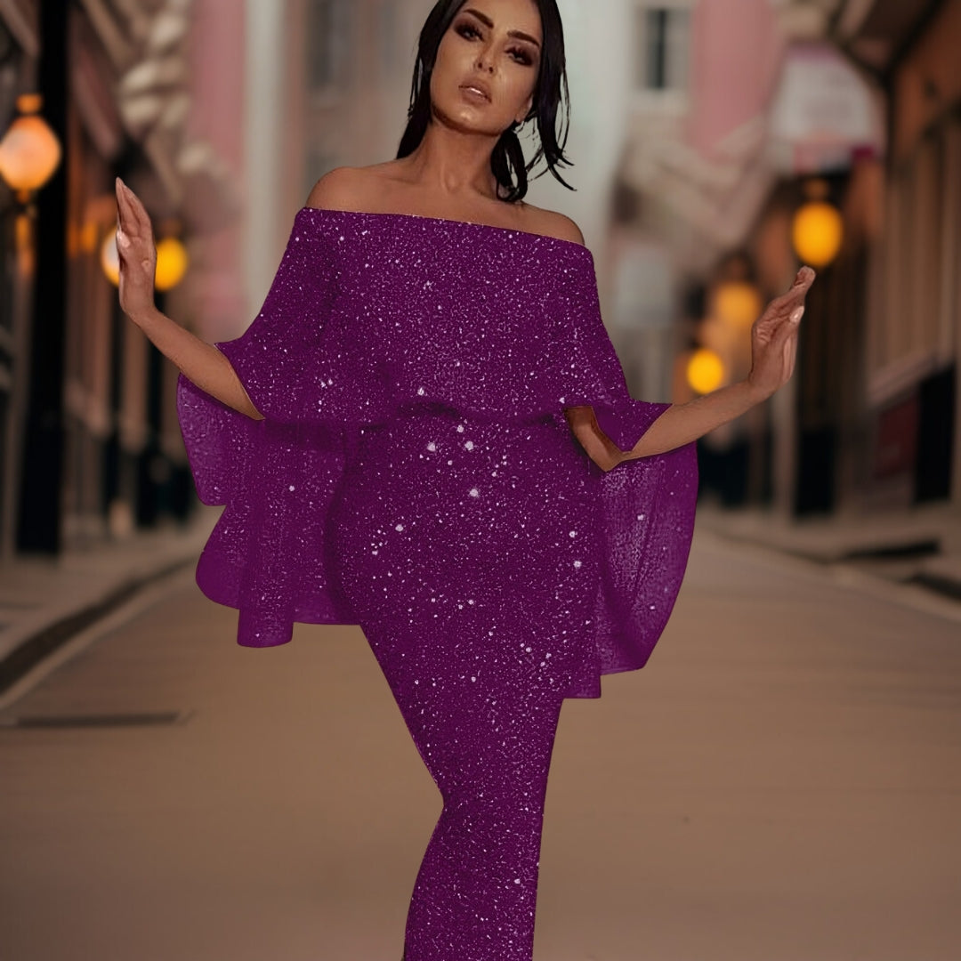 Elsie | Shimmering Off-Shoulder Maxi Dress With Ruffles