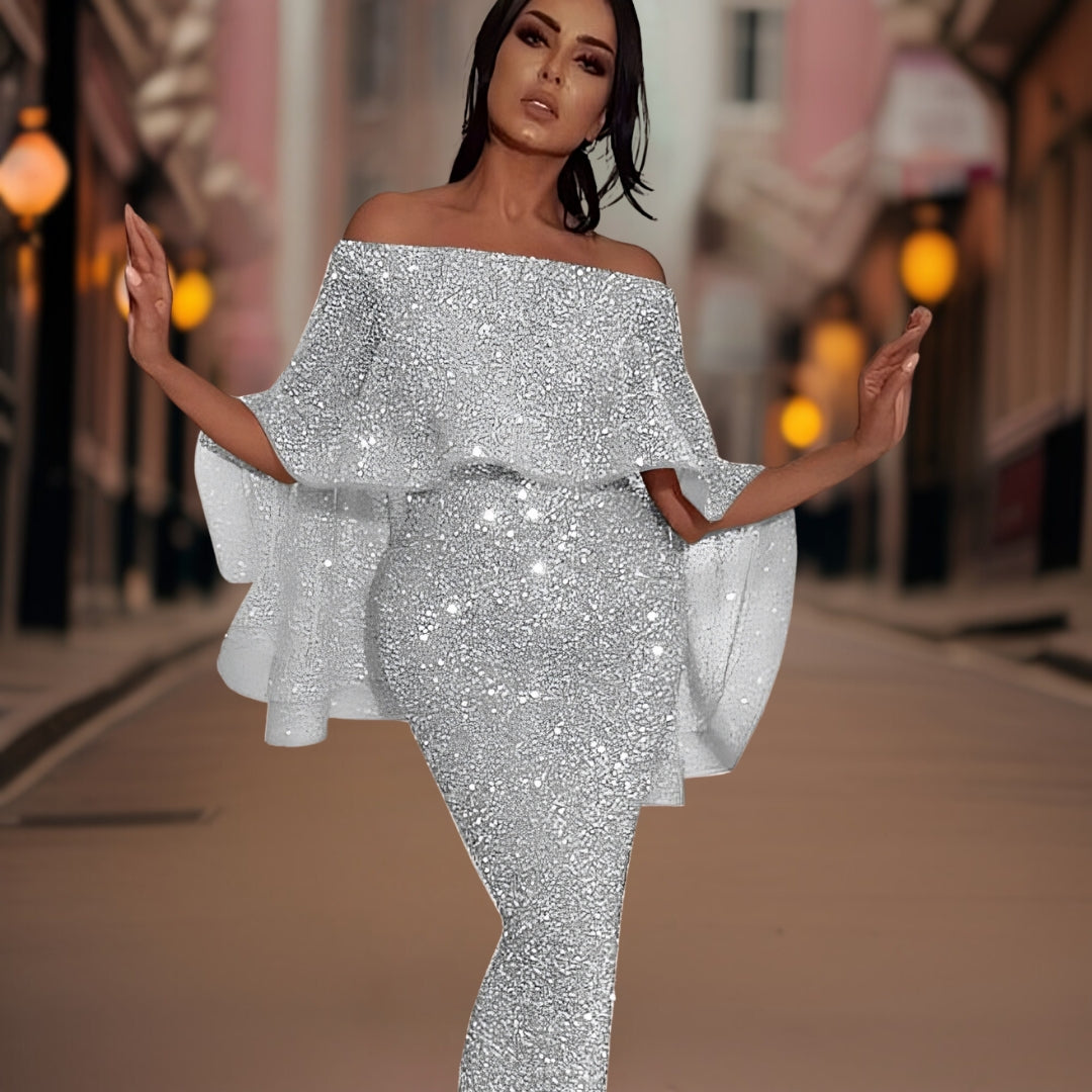 Elsie | Shimmering Off-Shoulder Maxi Dress With Ruffles