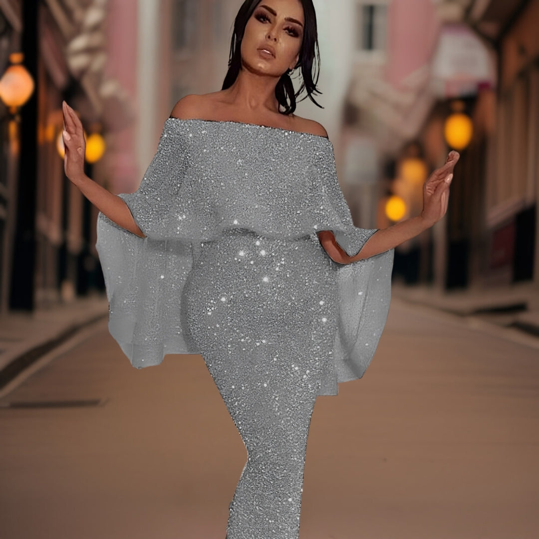 Elsie | Shimmering Off-Shoulder Maxi Dress With Ruffles