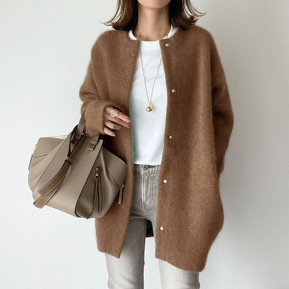 Cressida | Long Collarless Cardigan With Pockets