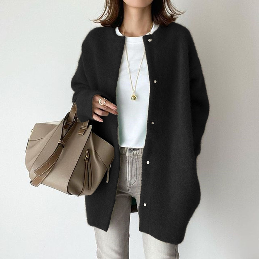 Cressida | Long Collarless Cardigan With Pockets