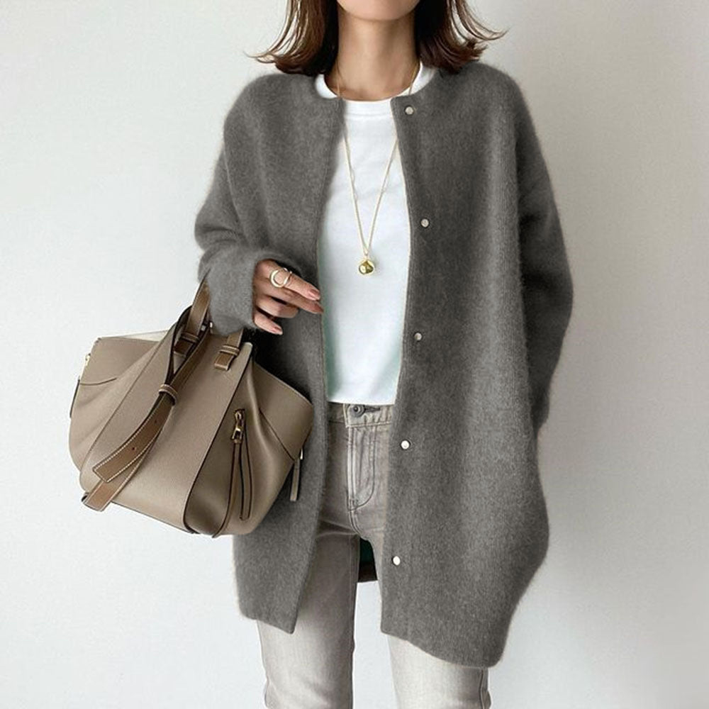 Cressida | Long Collarless Cardigan With Pockets
