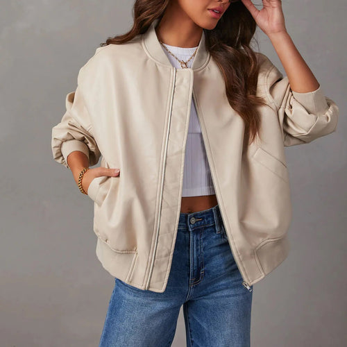 Amanda | Faux Leather Bomber Jacket With Zip