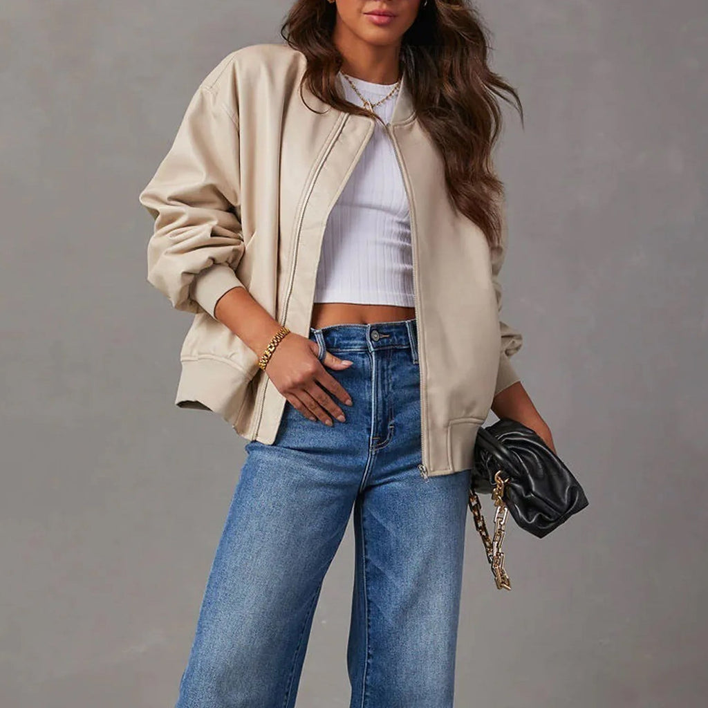 Amanda | Faux Leather Bomber Jacket With Zip