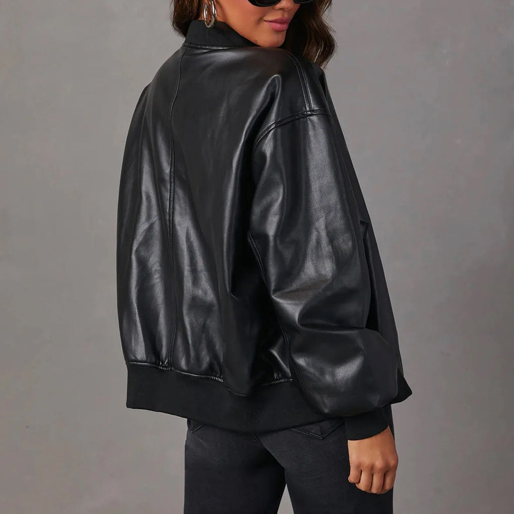 Amanda | Faux Leather Bomber Jacket With Zip