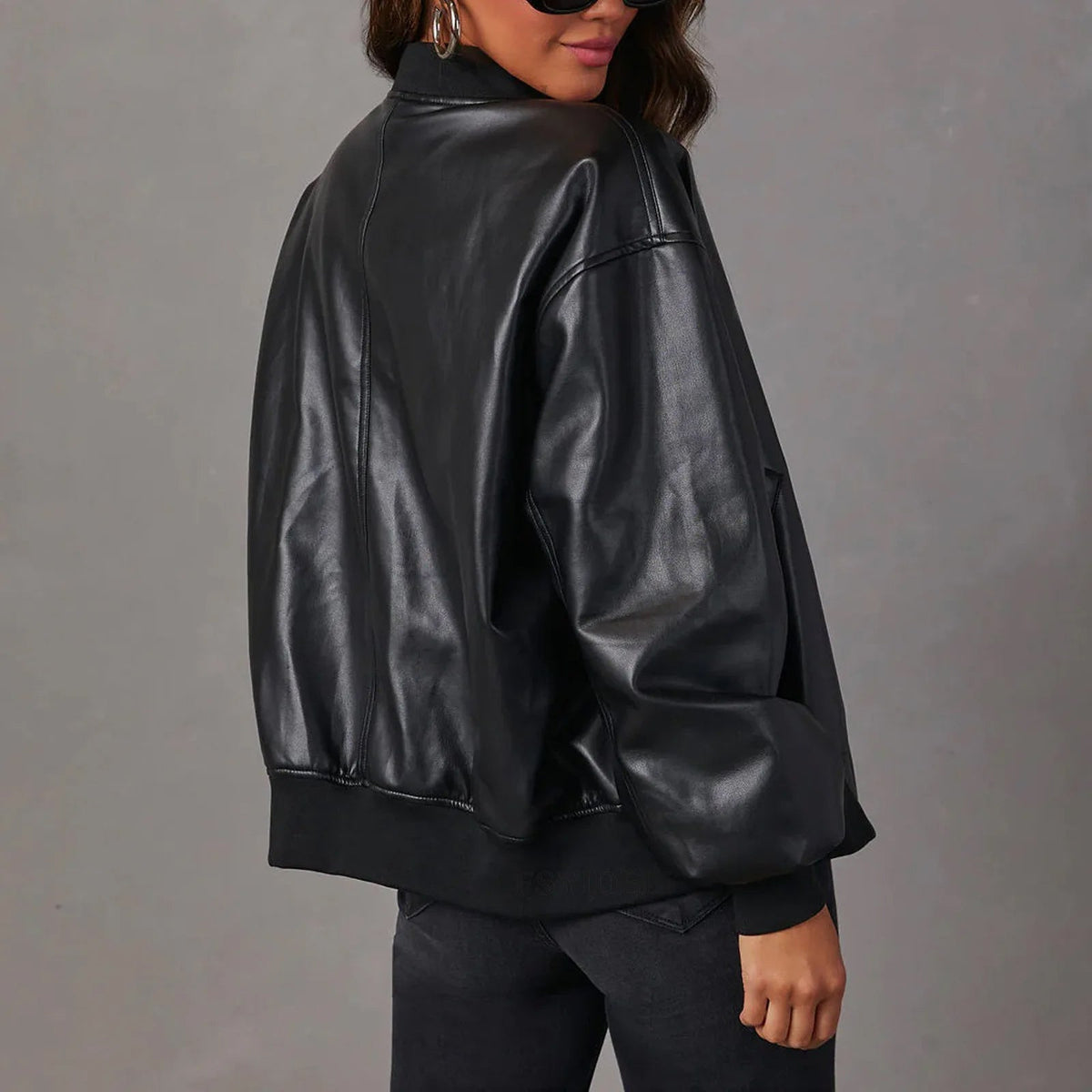 Amanda | Faux Leather Bomber Jacket With Zip