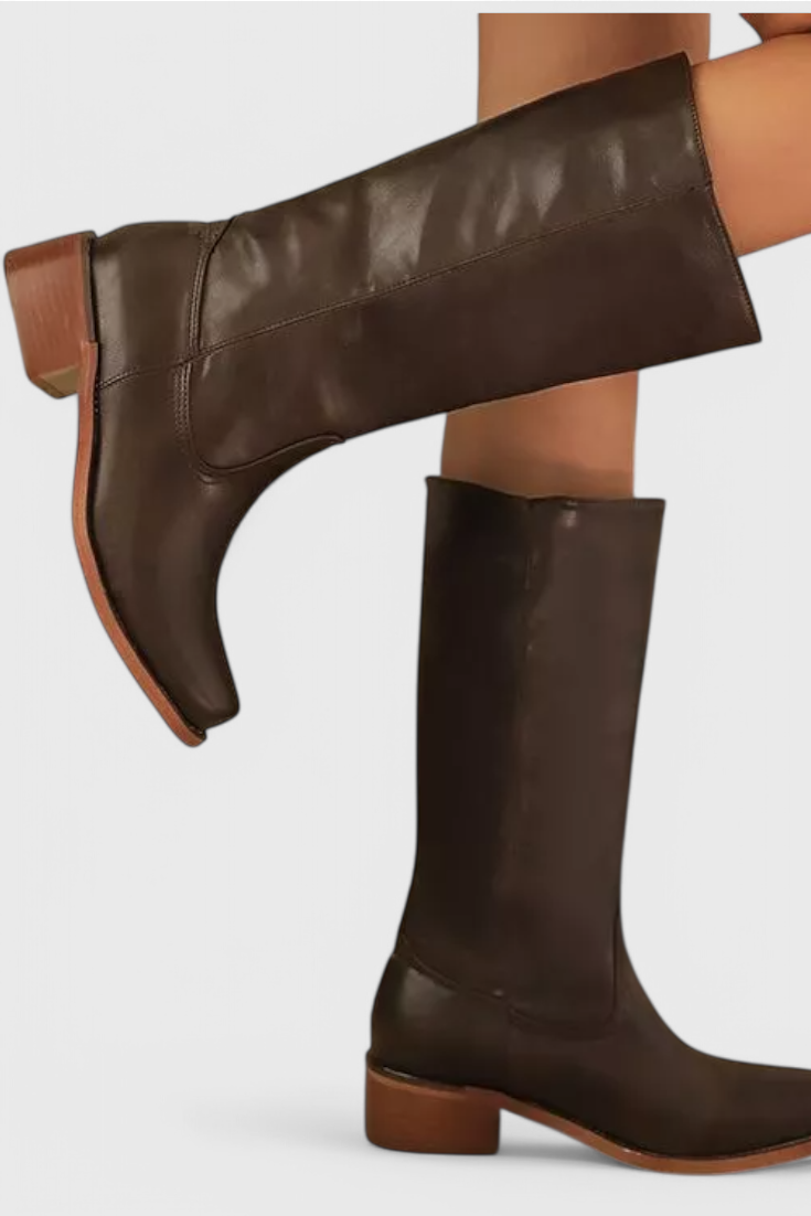 Maeve | Leather Boots With Stacked Block Heel
