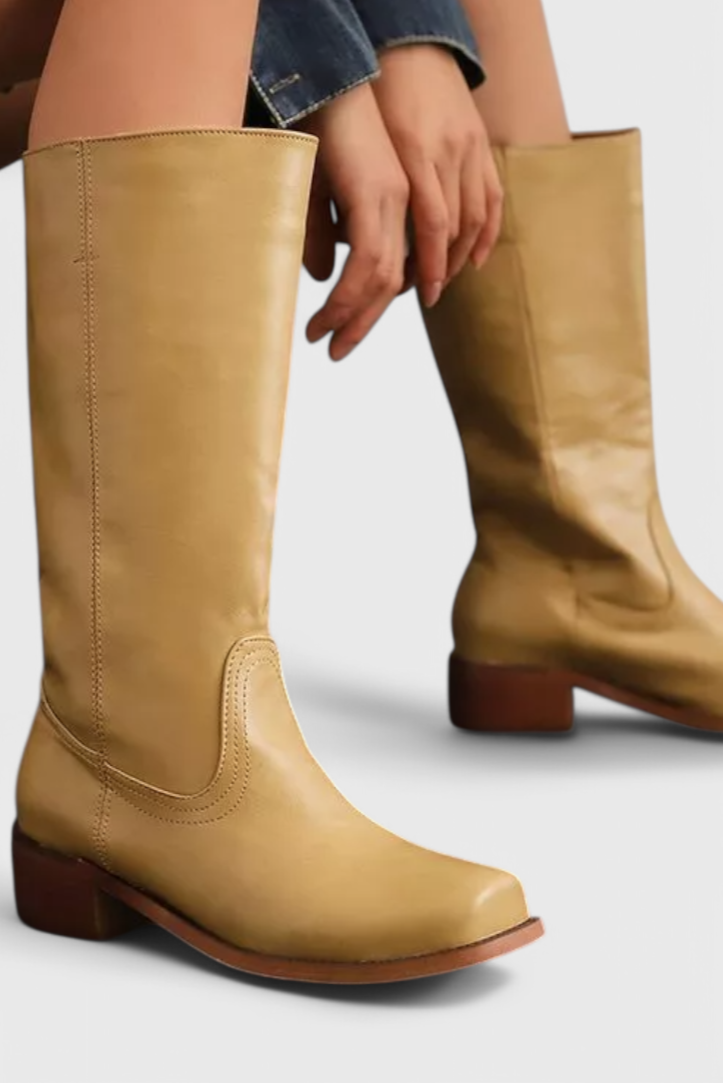 Maeve | Leather Boots With Stacked Block Heel