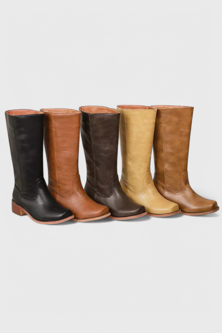 Maeve | Leather Boots With Stacked Block Heel