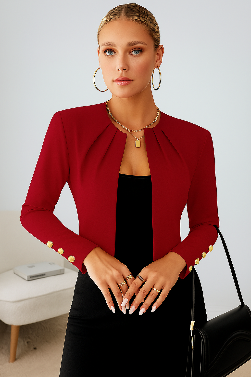 Catherine | Cropped Collarless Tailored Blazer