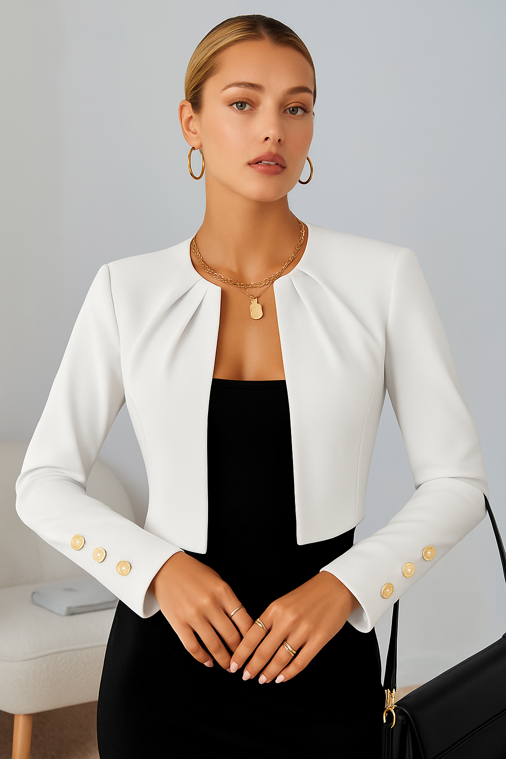 Catherine | Cropped Collarless Tailored Blazer