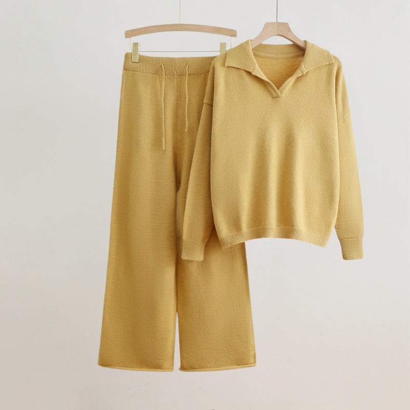 Sibyl | Collared Sweater And Wide-Leg Pants Set