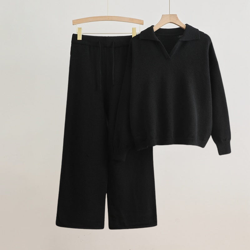 Sibyl | Collared Sweater And Wide-Leg Pants Set