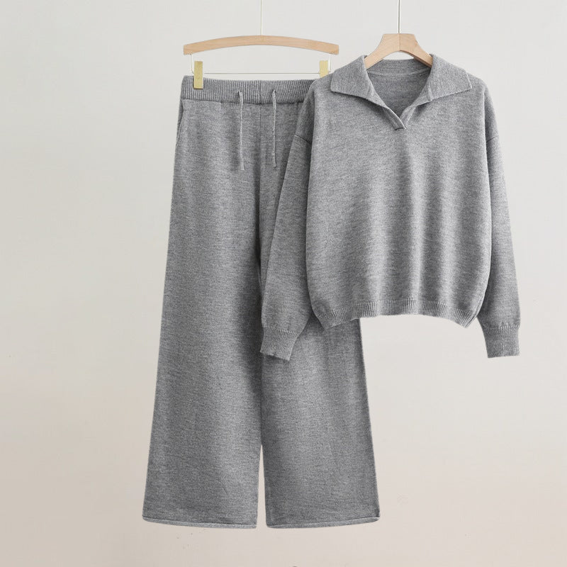 Sibyl | Collared Sweater And Wide-Leg Pants Set