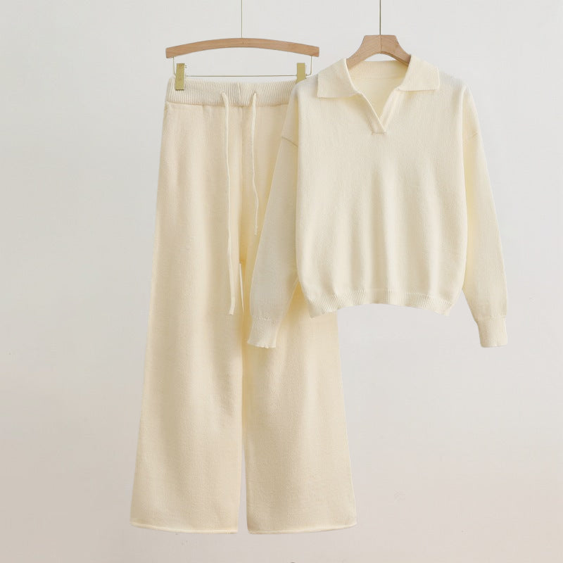 Sibyl | Collared Sweater And Wide-Leg Pants Set