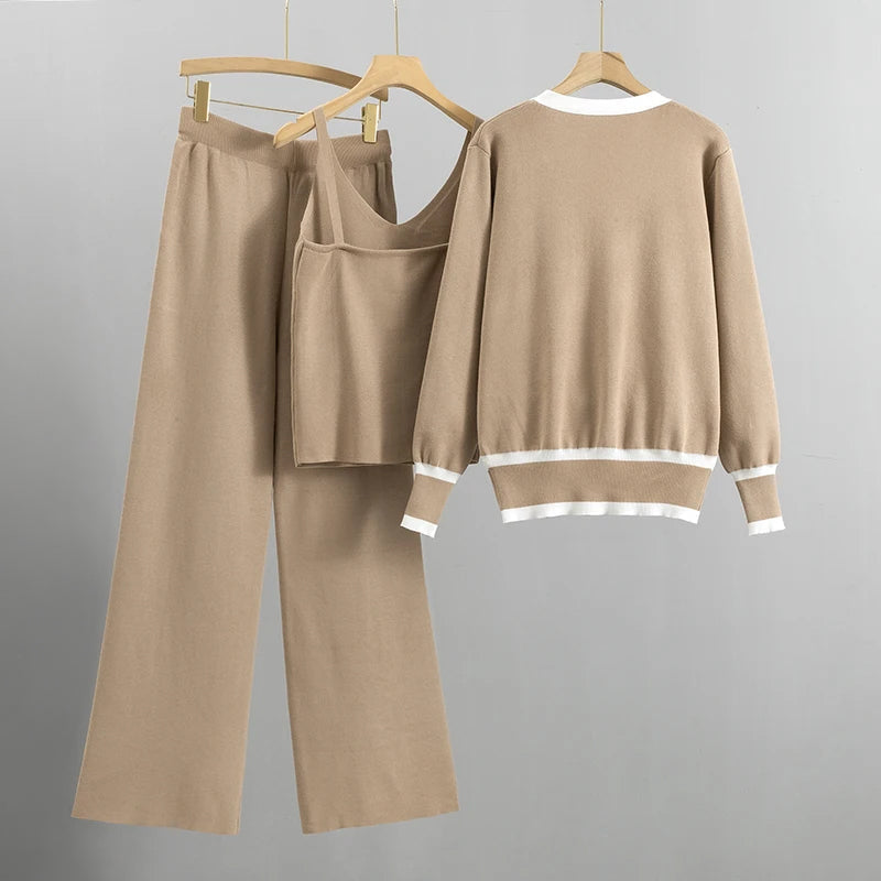 Anya | Three-Piece Knit Set With Contrast Cardigan