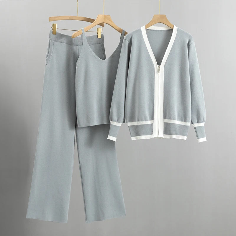 Anya | Three-Piece Knit Set With Contrast Cardigan