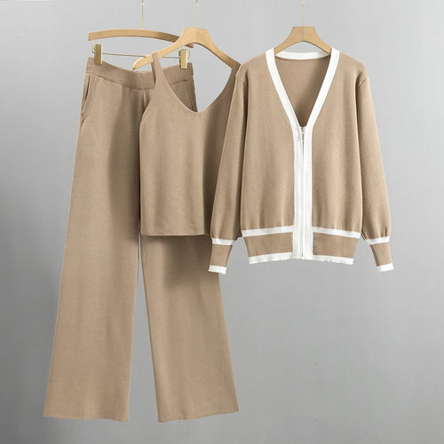 Anya | Three-Piece Knit Set With Contrast Cardigan
