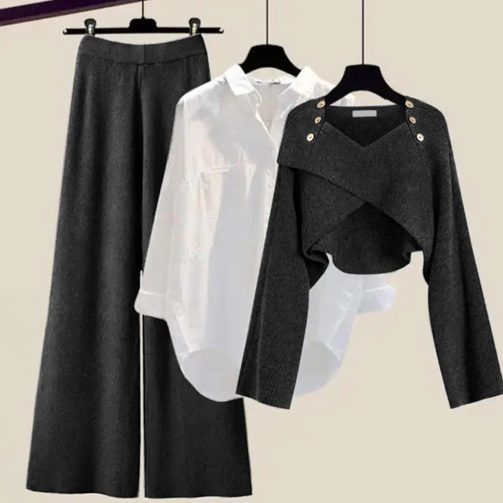 Fenella | Three-Piece Set With Shirt And Wide-Leg Pants