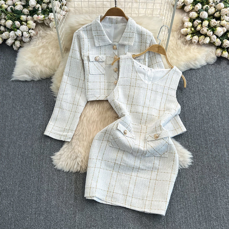 Amabel | Tweed Cropped Jacket And Sleeveless Dress Set