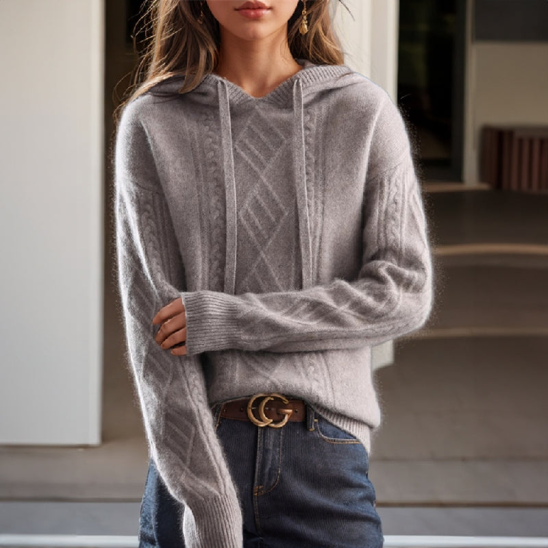 Jolie | Wool-Blend Hooded Sweater With Cable Knit