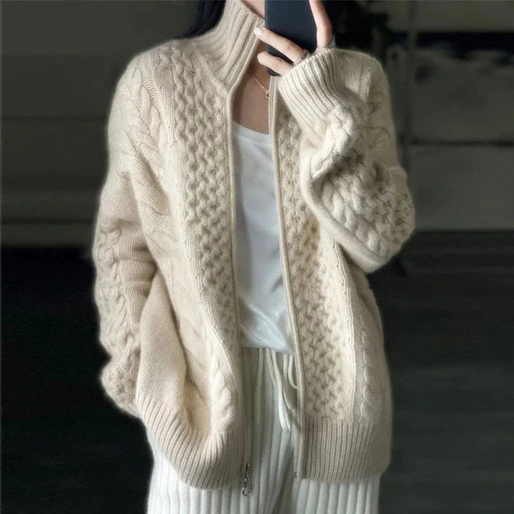 Marina | Cozy Cable Knit Cardigan With High Collar