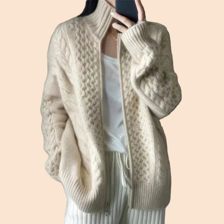 Marina | Cozy Cable Knit Cardigan With High Collar