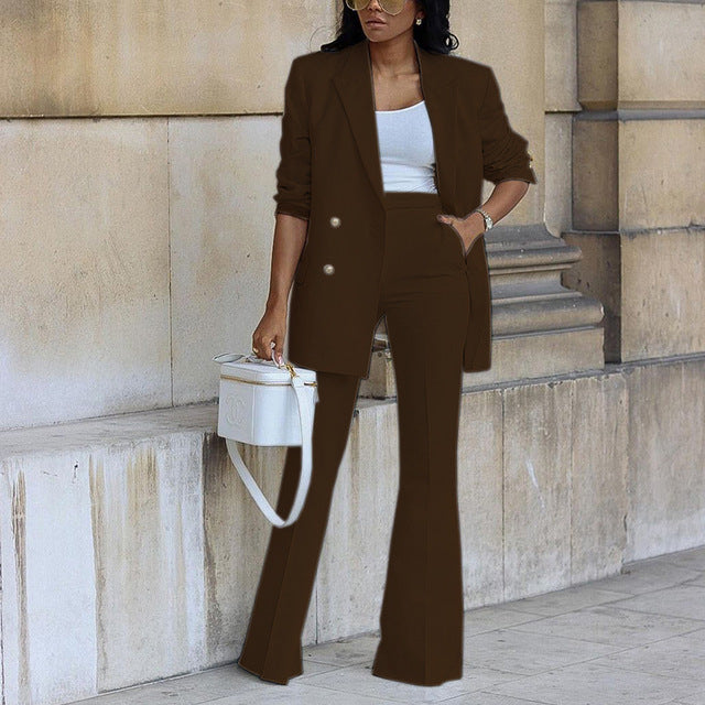 Hattie | Double-Breasted Blazer And Flare Pants Set