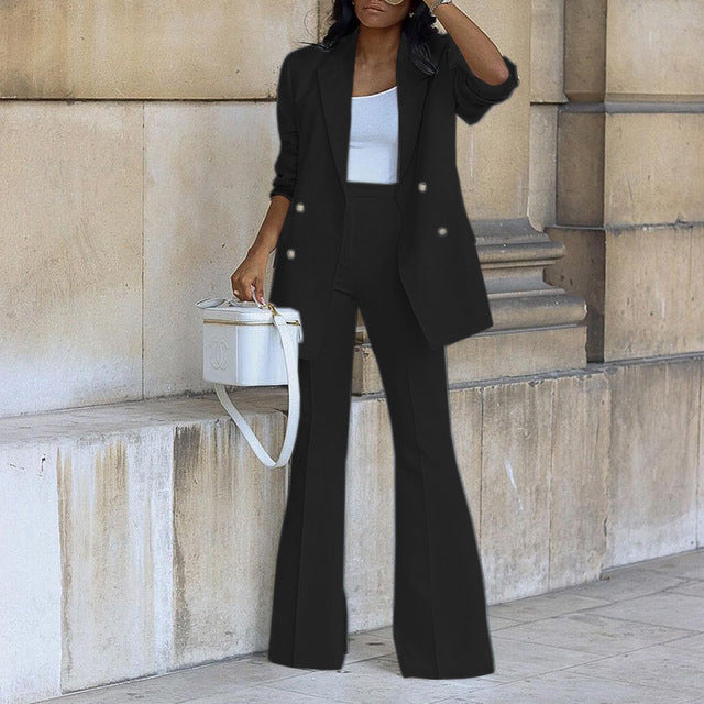Hattie | Double-Breasted Blazer And Flare Pants Set