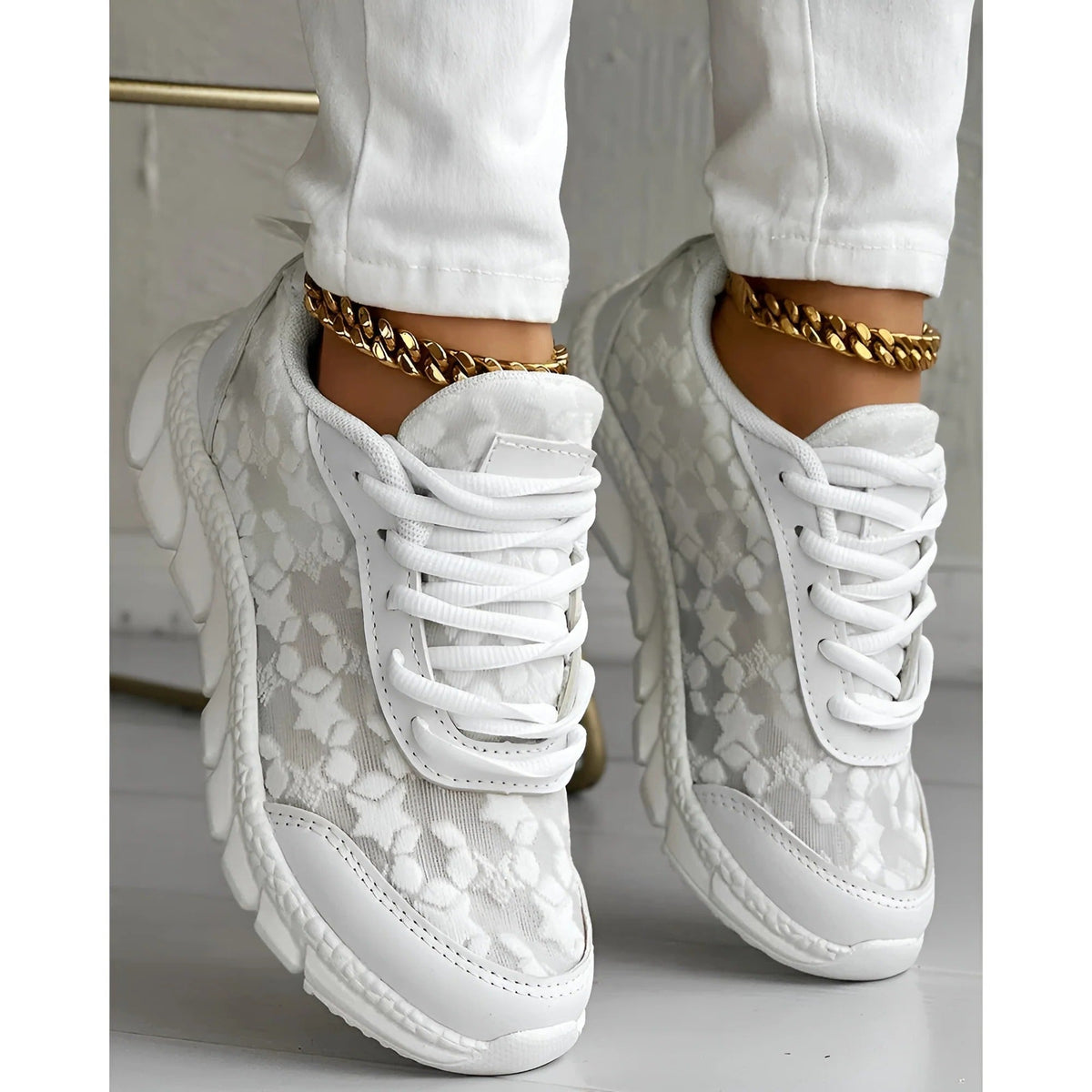 Bettina | Lace-Up Floral Sneakers With Chunky Sole