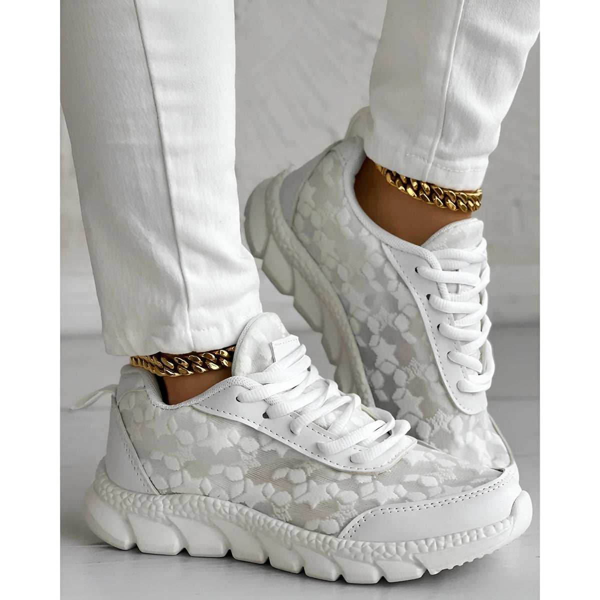 Bettina | Lace-Up Floral Sneakers With Chunky Sole