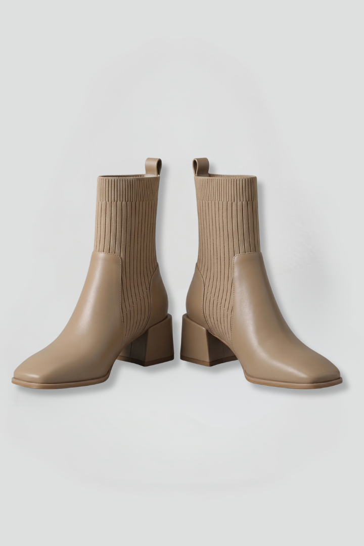Regina | Knit Shaft Ankle Boots With Block Heel