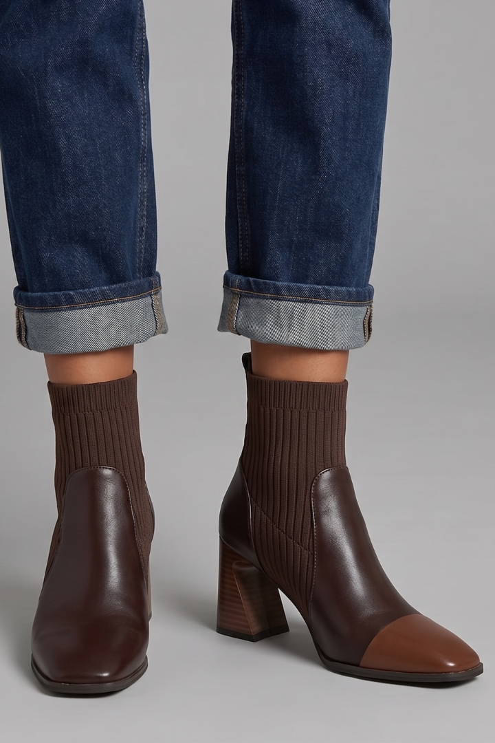 Regina | Knit Shaft Ankle Boots With Block Heel