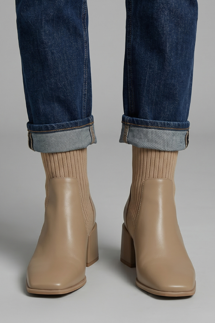 Regina | Knit Shaft Ankle Boots With Block Heel